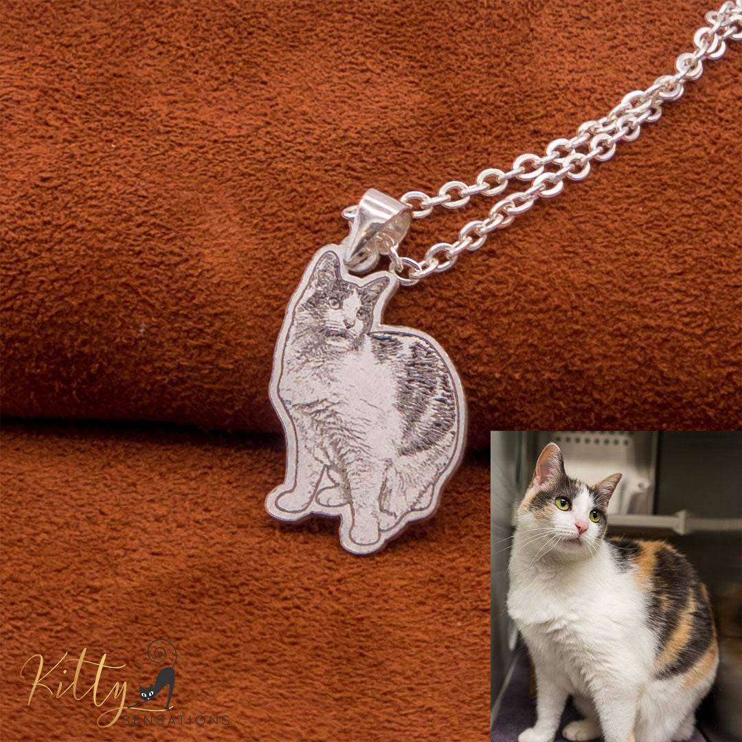 KittySensations™ Custom Cat Necklace with Personal Engraving in Solid 925 Sterling Silver or Gold / Rose Gold Plated Titanium ($59.95)