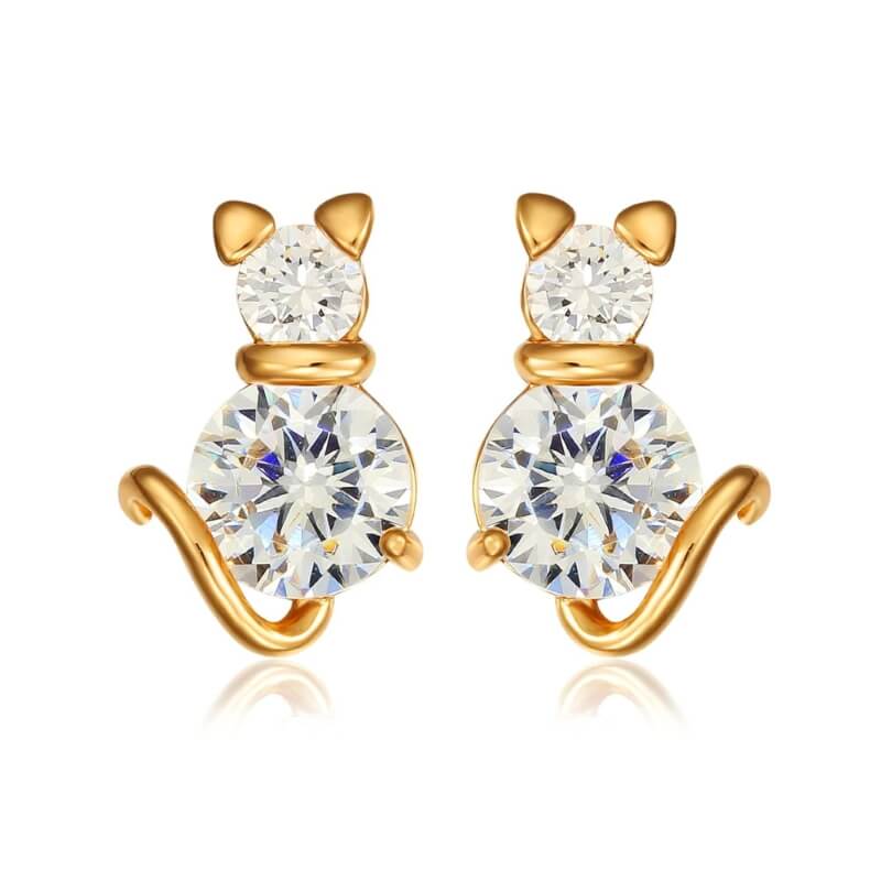 clear cat stud earrings with berg crystals kittysensations