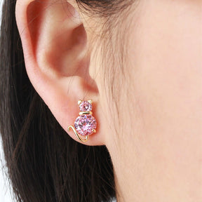 pink cat stud earrings with amethysts worn kittysensations