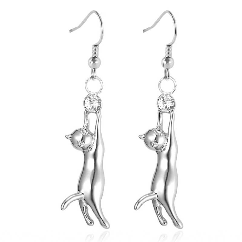 cat drop earrings silver white background kittysensations