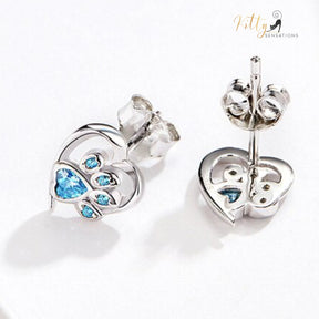Heart Paw Cat Earrings in Solid 925 Sterling Silver (Platinum Plated)