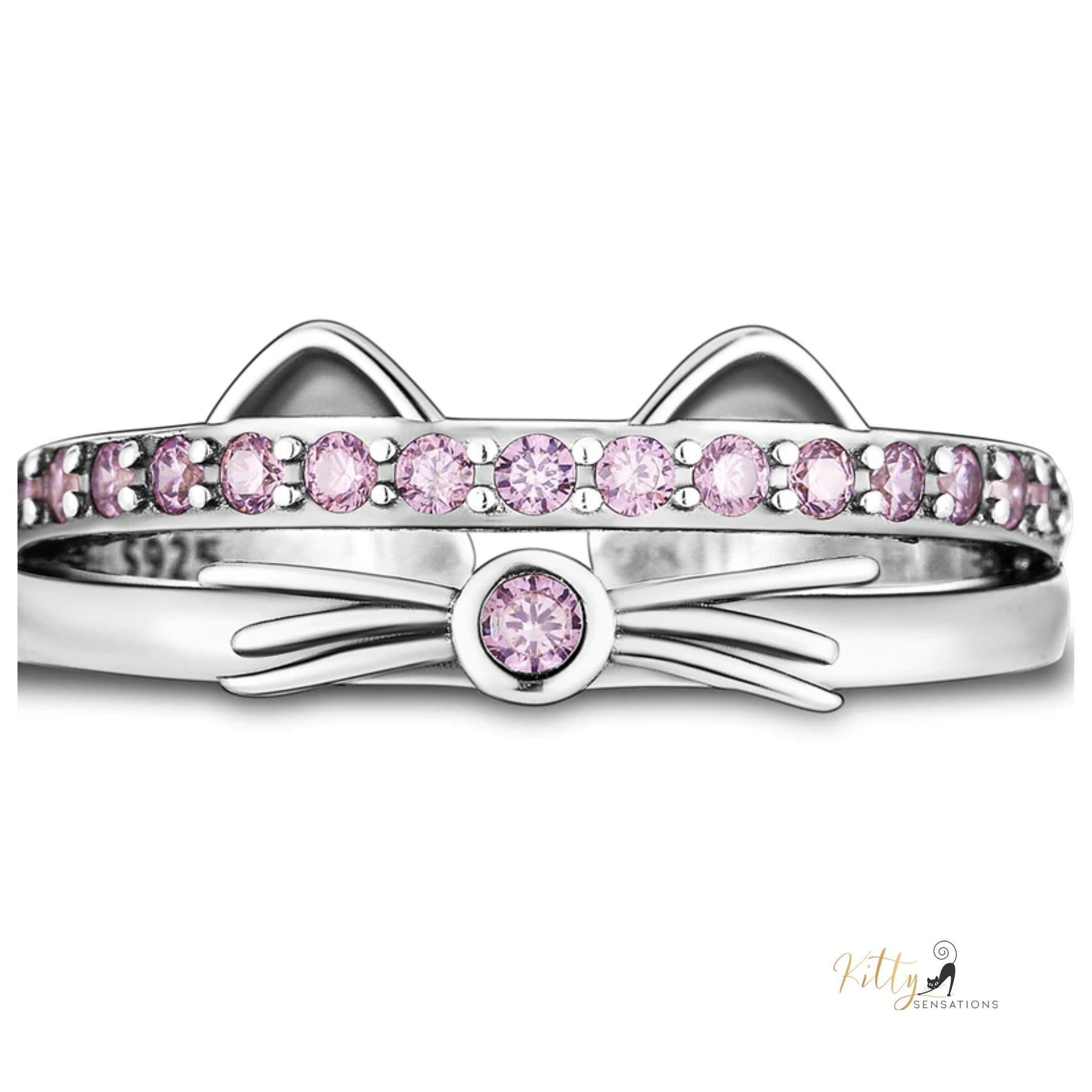 www.KittySensations.com: Kitty Face Ring with Pink Cubic Zirconia in Solid 925 Sterling Silver - Adjustable Size ($25.97): https://www.kittysensations.com/products/kitty-face-ring-with-pink-cubic-zirconia-in-solid-925-sterling-silver