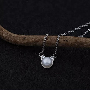 Freshwater Pearl Cat Necklace in Solid 925 Sterling Silver