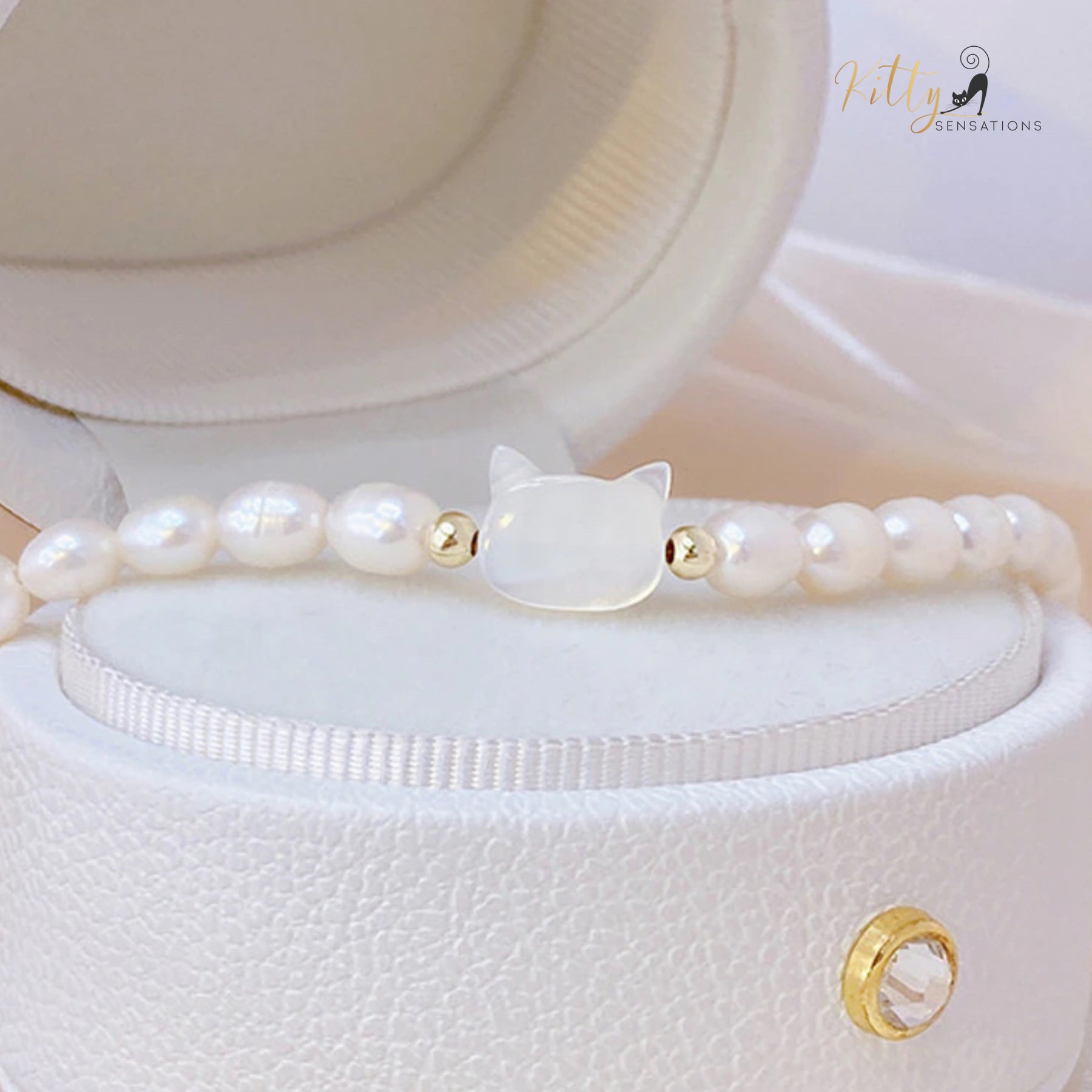 www.KittySensations.com Pearly Beads Cat Bracelet - Adjustable ($26.82): https://www.kittysensations.com/products/pearly-beads-cat-bracelet-adjustable