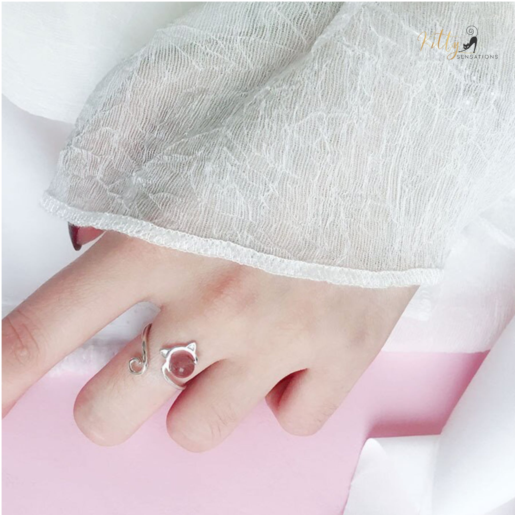 Crystal Face Cat Ring in Solid 925 Sterling Silver - Adjustable  Size ($46.31): https://www.kittysensations.com/products/crystal-face-cat-ring?_pos=1&_sid=b671f3198&_ss=r