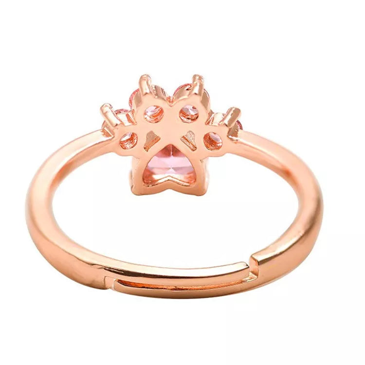 Pink Zircon Cat Paw Ring in Solid 925 Sterling Silver and 14K Gold Plating