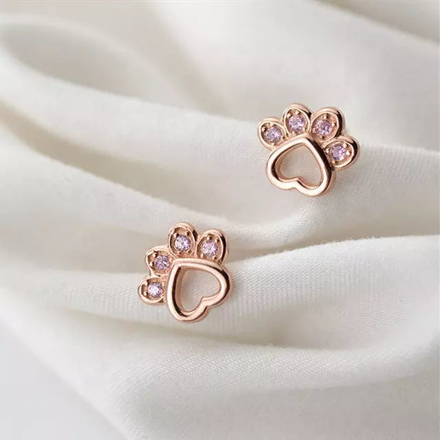 Purple Cat Pads Earrings in Solid 925 Sterling Silver (Rose Gold Plated)