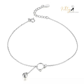 Purrfection Cat Bracelet/Anklet with Hanging Bell Charm in Solid 925 Sterling Silver