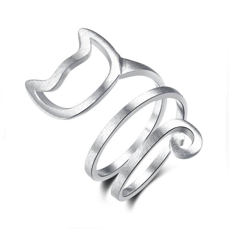spiral cat ring plated in silver on white background kittysensations 14990935-sv