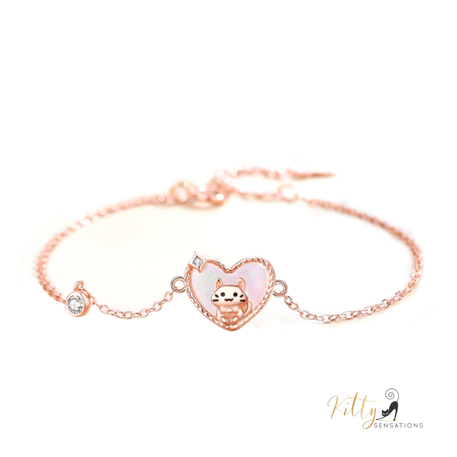 www.KittySensations.com: Raised Kitty in Heart Bracelet in Solid 925 Sterling Silver - Rose Gold Plated ($53.57): https://www.kittysensations.com/products/raised-kitty-in-heart-bracelet-in-solid-925-sterling-silver