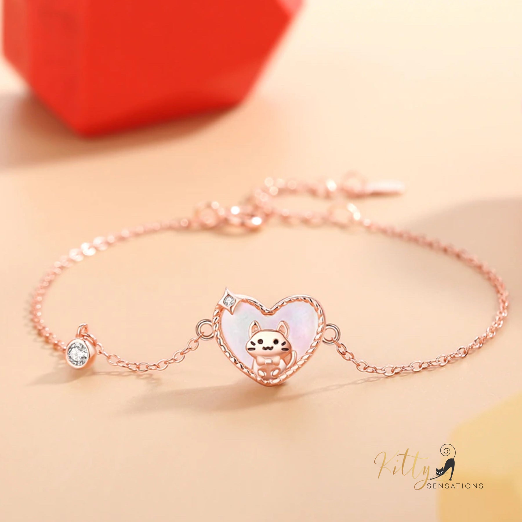 www.KittySensations.com: Raised Kitty in Heart Bracelet in Solid 925 Sterling Silver - Rose Gold Plated ($53.57): https://www.kittysensations.com/products/raised-kitty-in-heart-bracelet-in-solid-925-sterling-silver