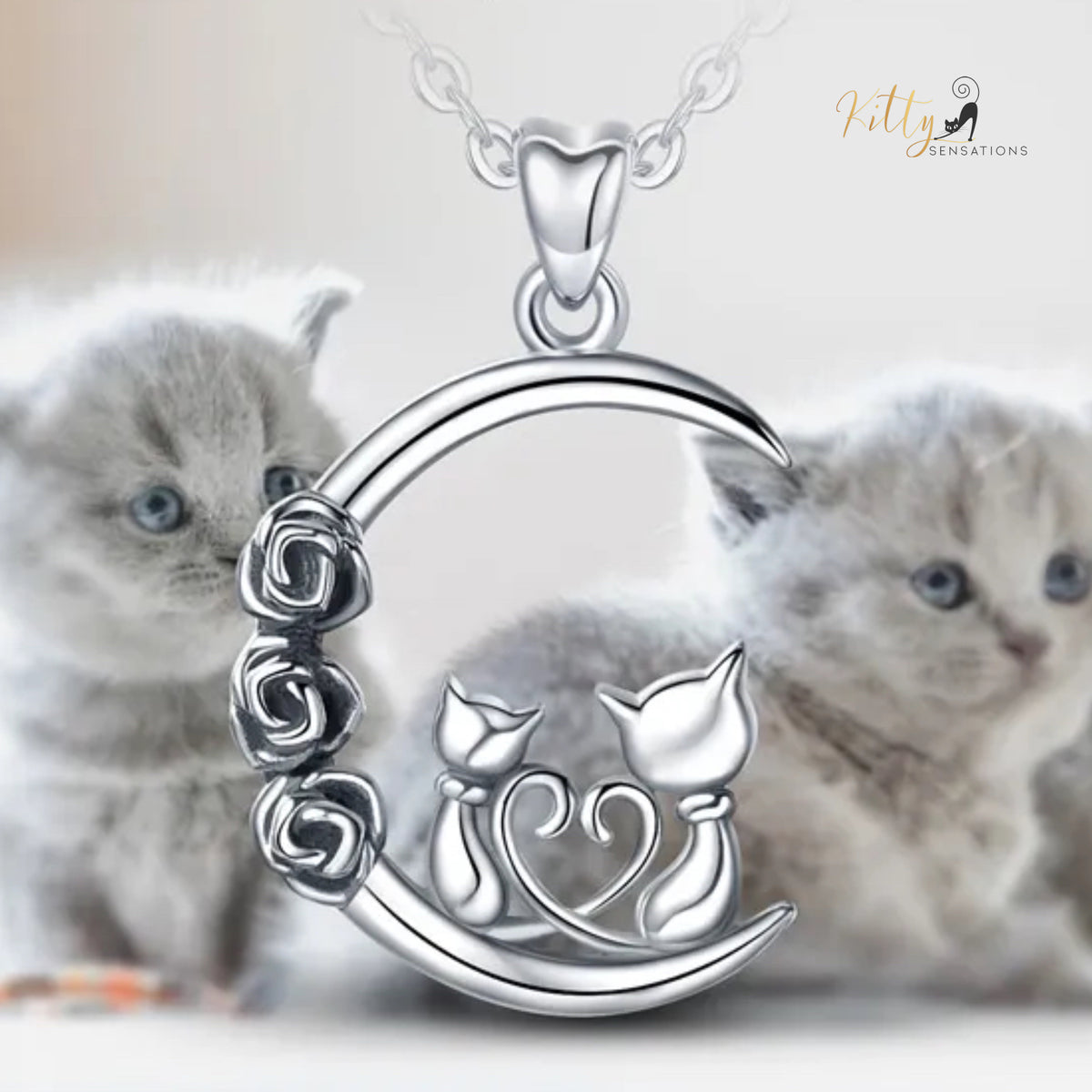 www.KittySensations.com: Roses and Moon Cat Couple Necklace in Solid 925 Sterling Silver ($42.50): https://www.kittysensations.com/products/roses-and-moon-cat-couple-necklace-in-solid-925-sterling-silver