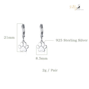 Solid Drop Paw Cat Hoop Earrings in Solid 925 Sterling Silver