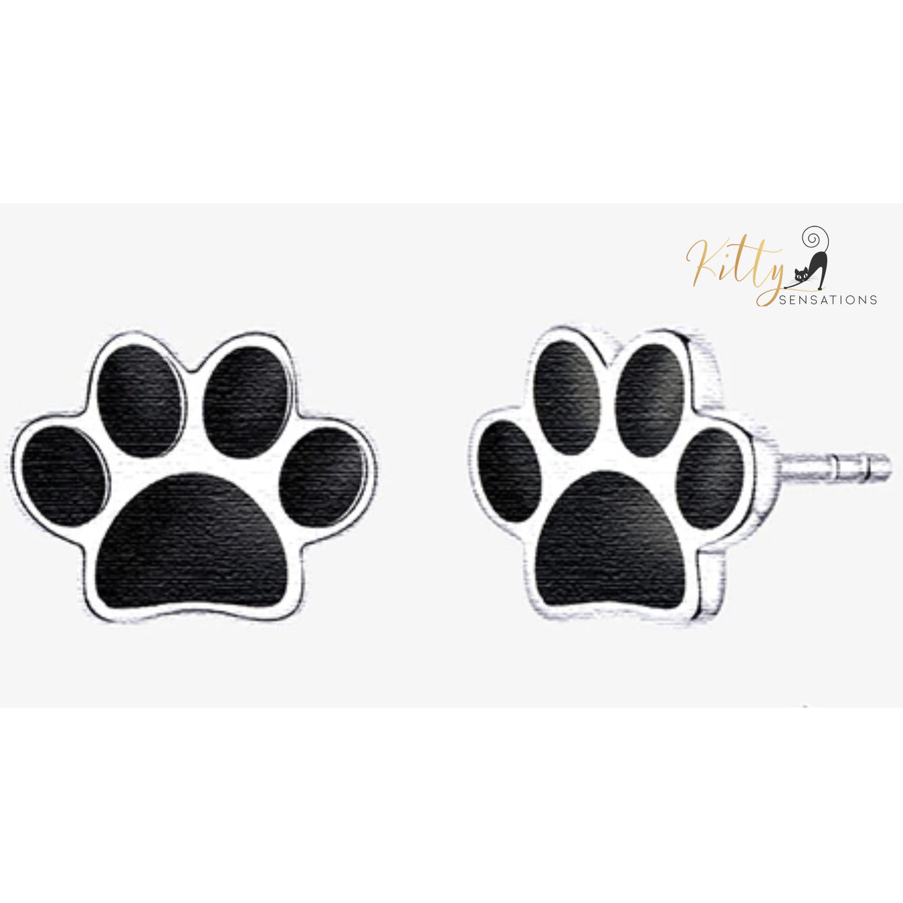 Solid Cat Paw Stud Earrings in Solid 925 Sterling Silver (Platinum or Gold Plated)