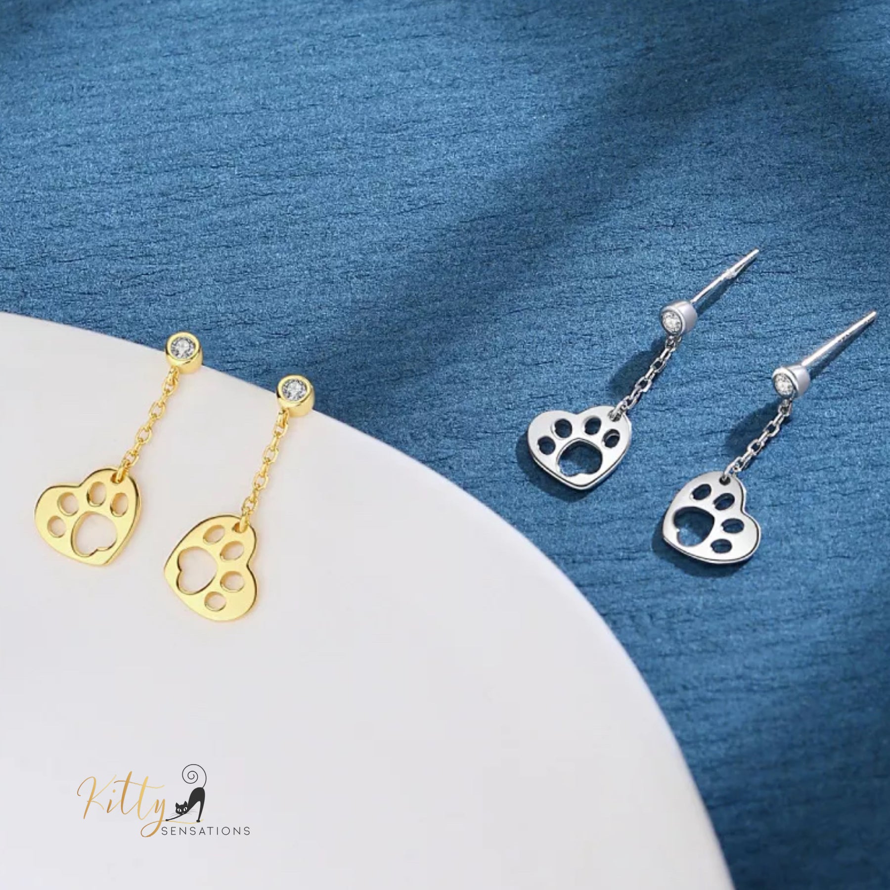 Kitty Paw in Heart Jewelry Set in Solid 925 Sterling Silver($76.79): https://www.kittysensations.com/products/two-hearts-cat-set