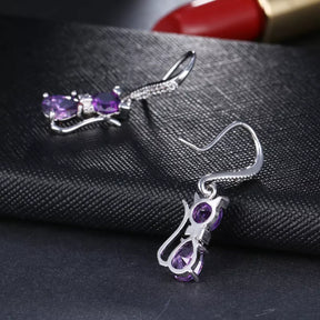 Purple Crystal Cat Earrings (Platinum Plated)