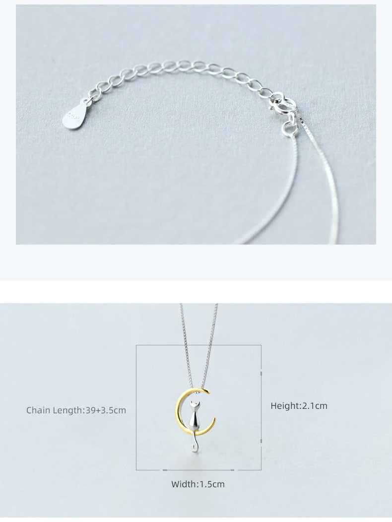 Gold and Silver Moon Kitty Set in Solid 925 Sterling Silver (smaller set)