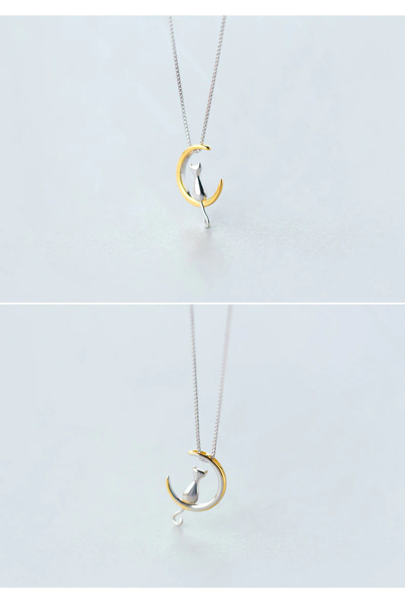 Gold and Silver Moon Kitty Set in Solid 925 Sterling Silver (smaller set)