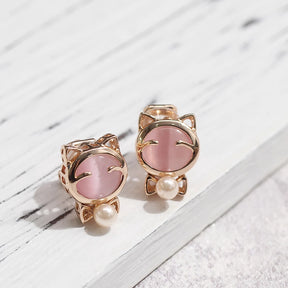 Gold Bowtie Cat Stud Earrings (14K Gold Plated)