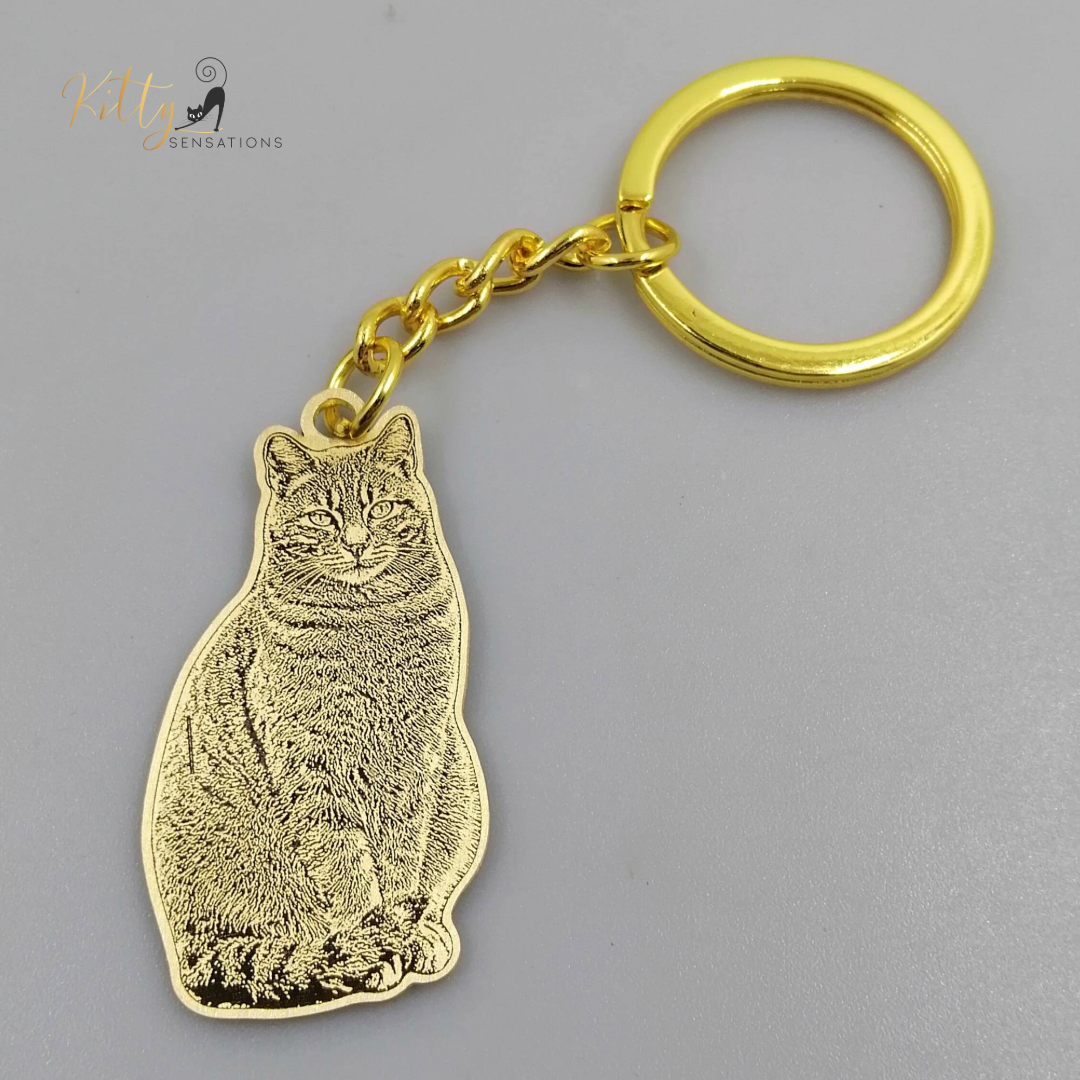 KittySensations™ Custom Cat Keychain with Personal Engraving in Solid 925 Sterling Silver or Gold / Rose Gold Plated Titanium ($59.95)