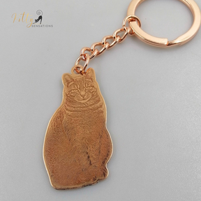 KittySensations™ Custom Cat Keychain with Personal Engraving in Solid 925 Sterling Silver or Gold / Rose Gold Plated Titanium ($59.95)