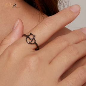 Cat Heart Ring in Solid 925 Sterling Silver (Black Gold Plated)