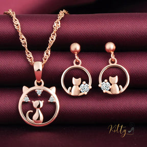 www.KittySensations.com: Center of Your World CZ Cat Jewelry Set in Solid 925 Sterling Silver (Rose Gold Plated) ($76.33): https://www.kittysensations.com/products/center-of-your-world-cat-jewelry-set-in-solid-925-sterling-silver-rose-gold-plated