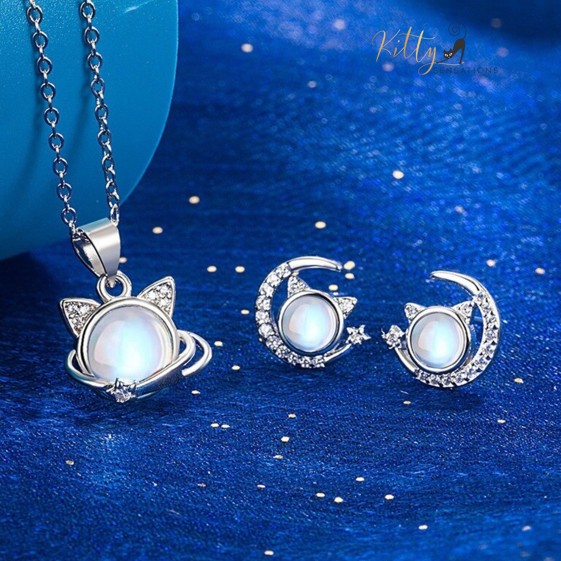 www.KittySensations.com: Cosmic Crystal Cat Jewelry Set in Solid 925 Sterling Silver and CZ ($33.95): https://www.kittysensations.com/products/cosmic-crystal-cat-jewelry-set-in-solid-925-sterling-silver