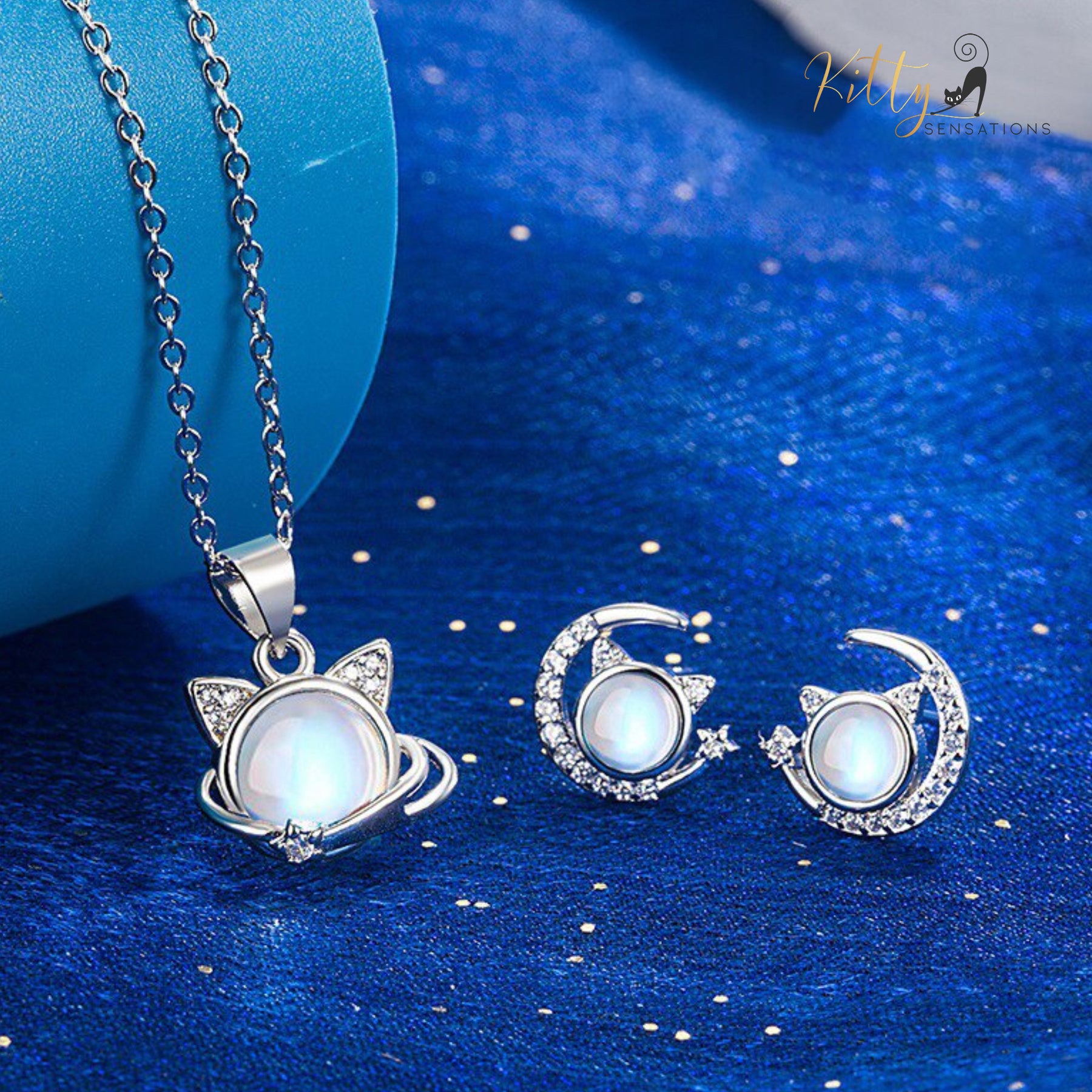 www.KittySensations.com: Cosmic Crystal Cat Jewelry Set in Solid 925 Sterling Silver and CZ ($33.95): https://www.kittysensations.com/products/cosmic-crystal-cat-jewelry-set-in-solid-925-sterling-silver