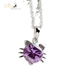 Cubic Zirconia Cat Necklace (Sterling Silver Plated) - White or Purple CZ - Your Choice ($29.78)