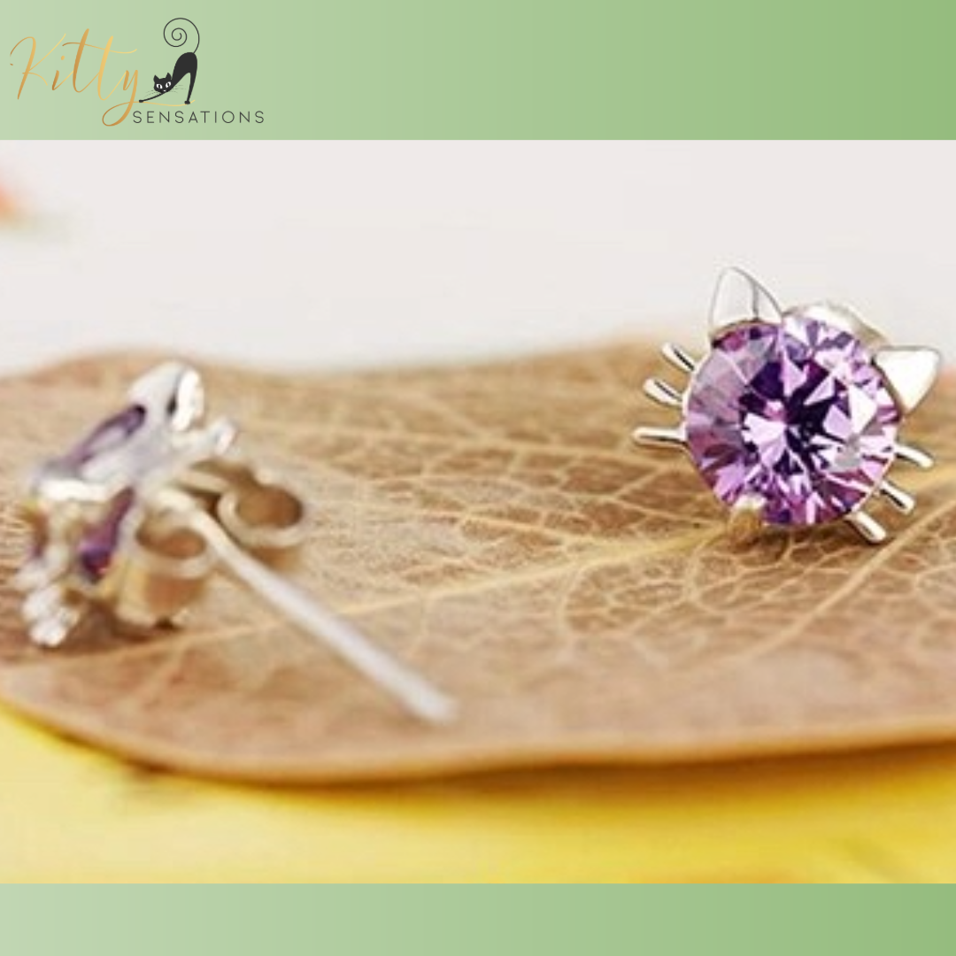 Cubic Zirconia Cat Earrings - Stud or Dangling - Your Choice! (Solid 925 Sterling Silver)