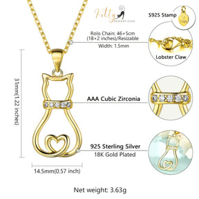 www.KittySensations.com: Doodle Cat with CZ Collar Necklace in Solid 925 Sterling Silver (18K Gold Plated) ($88.94): https://www.kittysensations.com/products/doodle-cat-with-cz-collar-necklace-in-solid-925-sterling-silver