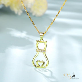www.KittySensations.com: Doodle Cat with CZ Collar Necklace in Solid 925 Sterling Silver (18K Gold Plated) ($88.94): https://www.kittysensations.com/products/doodle-cat-with-cz-collar-necklace-in-solid-925-sterling-silver