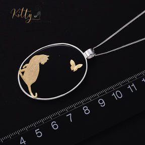 www.KittySensations.com:Gold Kitty on Natural Agate Necklace in Solid 925 Sterling Silver (Gold Plated) - Pendant Only ($241.77): https://www.kittysensations.com/products/gold-kitty-on-natural-agate-necklace-in-solid-925-sterling-silver