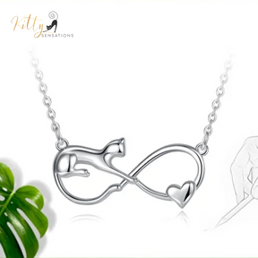 Infinite Love Cat Necklace in Solid 925 Sterling Silver - 18K Rhodium Plated, Heirloom Quality
