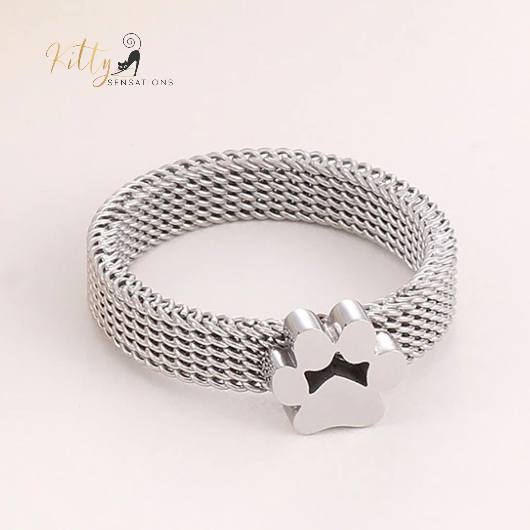 www.KittySensations.com: Very Stylish, Mesh Band Cat Paw Ring (Gold, Silver, or Rose Gold) ($36.13): https://www.kittysensations.com/products/mesh-band-cat-paw-ring-gold-silver-or-rose-gold