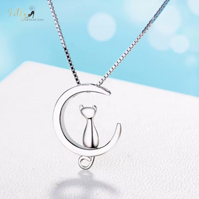 cat moon necklace in sterling silver