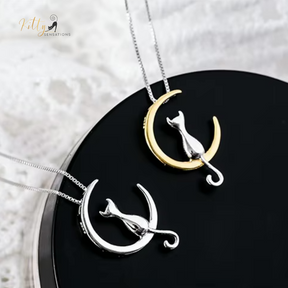 cat moon necklace in sterling silver