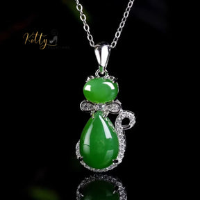 http://KittySensations.com: Natural Chrysoprase Cat Necklace in Solid 925 Sterling Silver ($103.88): https://kittysensations.com/products/natural-chrysoprase-cat-necklace-in-solid-925-sterling-silver?_pos=1&_psq=chrysopr&_ss=e&_v=1.0