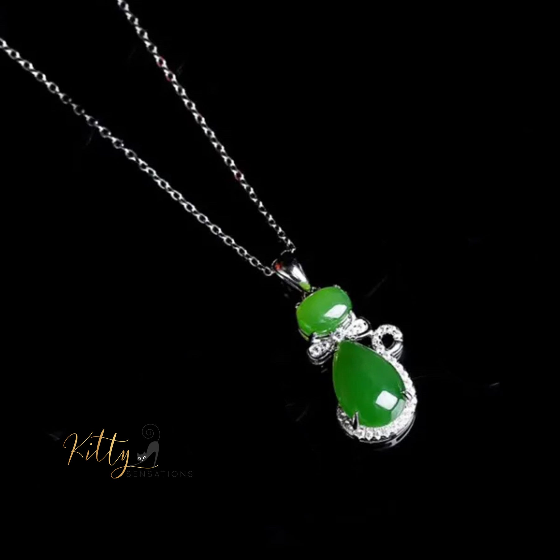 http://KittySensations.com: Natural Chrysoprase Cat Necklace in Solid 925 Sterling Silver ($103.88): https://kittysensations.com/products/natural-chrysoprase-cat-necklace-in-solid-925-sterling-silver?_pos=1&_psq=chrysopr&_ss=e&_v=1.0