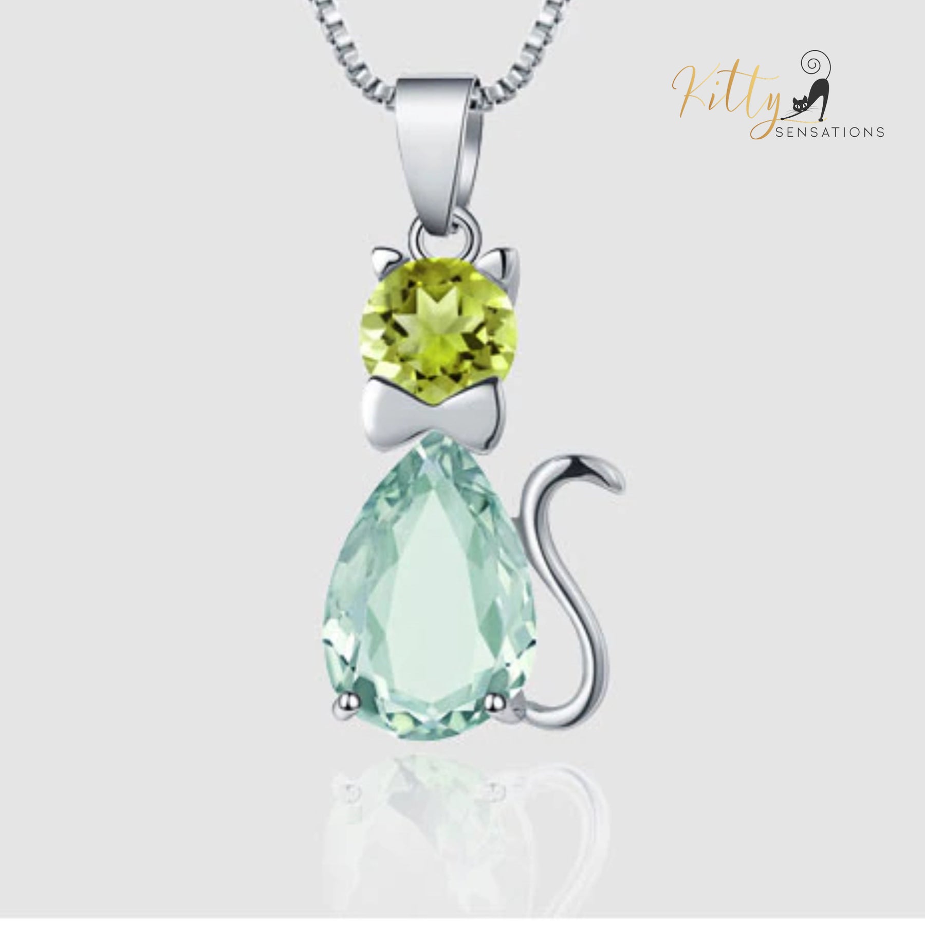 www.KittySensations.com: Natural Green Amethyst Cat Necklace in Solid 925 Sterling Silver ($194): https://www.kittysensations.com/products/natural-green-amethyst-cat-necklace-in-solid-925-sterling-silver