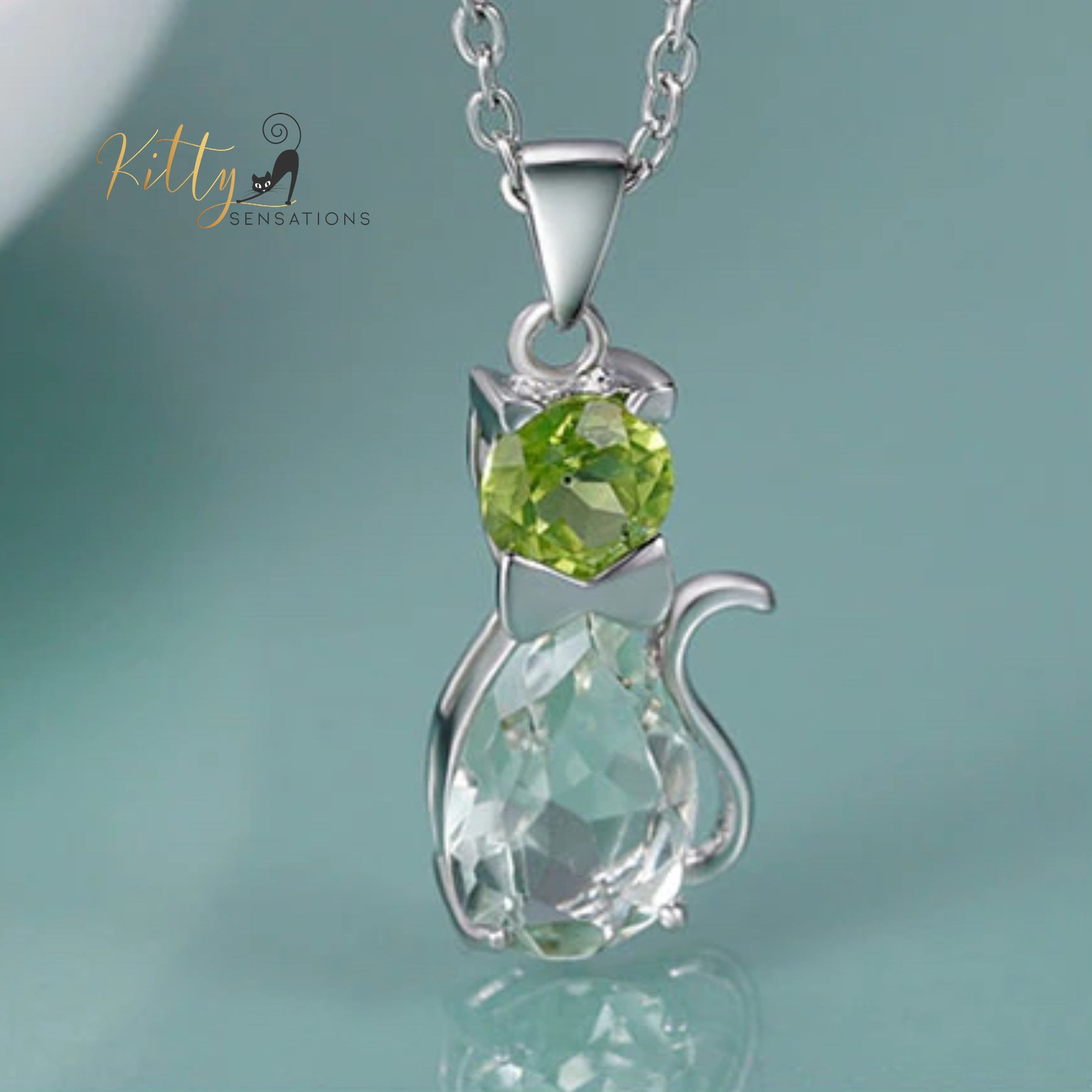 www.KittySensations.com: Natural Green Amethyst Cat Necklace in Solid 925 Sterling Silver ($194): https://www.kittysensations.com/products/natural-green-amethyst-cat-necklace-in-solid-925-sterling-silver