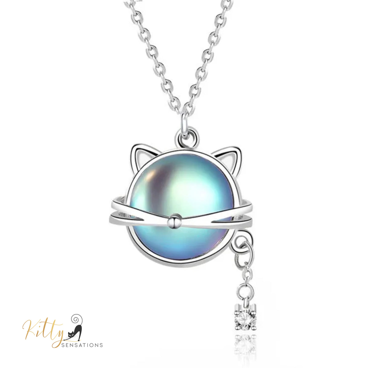 www.KittySensations.com: Natural Round Moonstone Kitty-Face Necklace with Hanging CZ, in Solid 925 Sterling Silver (Rhodium Plated): https://www.kittysensations.com/products/natural-round-moonstone-kitty-face-necklace-with-hanging-cz-in-solid-925-sterling-silver-rhodium-plated