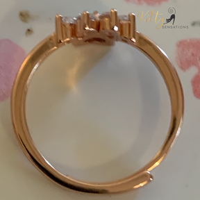 Rose gold plated solid 925 sterling silver cat paw ring with a central heart-shaped blue fire opal stone and four smaller AAA quality clear Cubic Zirconia stones for kitty toes.