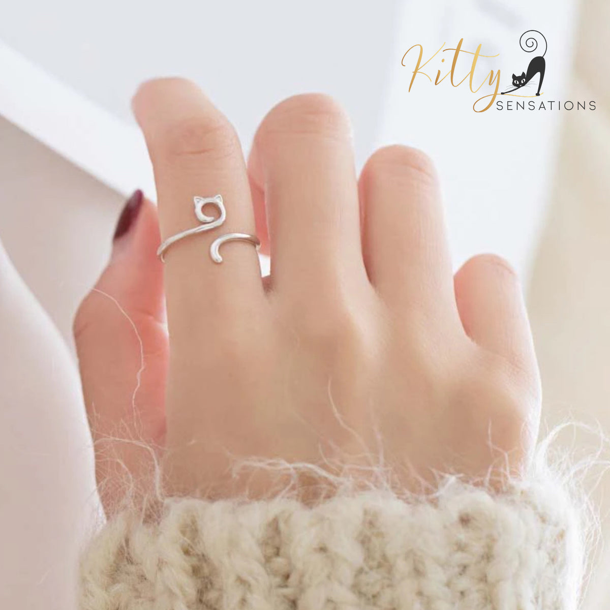 www.KittySensations.com: Open Face and Tail Cat Ring (Silver or Black) - Adjustable Size ($28): https://www.kittysensations.com/products/open-face-and-tail-cat-ring-silver-or-black