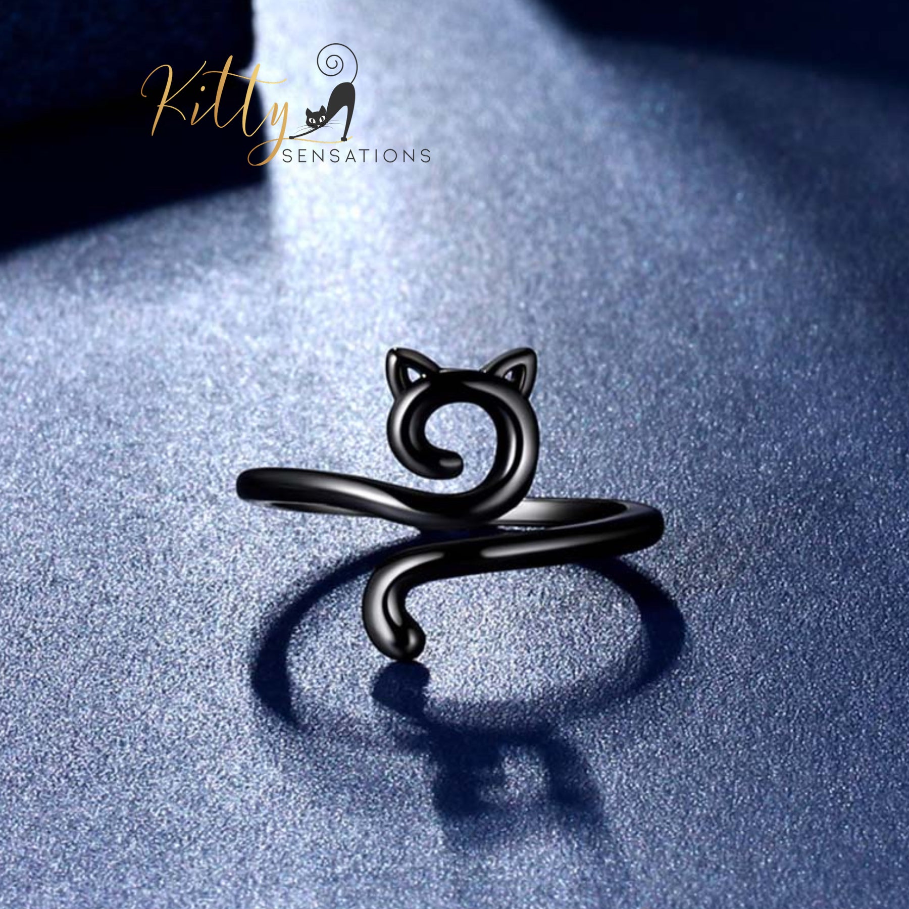 Open Face and Tail Cat Ring (Silver or Black)