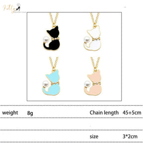 Pearl Tail Enameled Kitten/Cat Choker Necklace