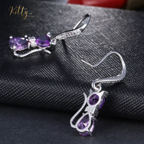Purple Crystal Cat Earrings (Platinum Plated)