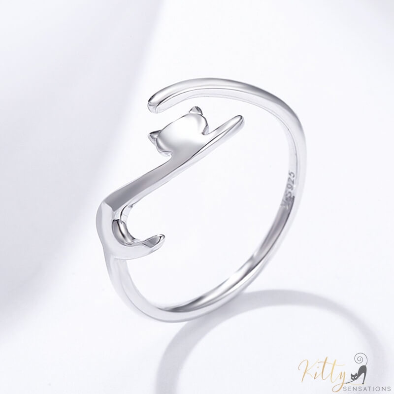 elegant cat ring in sterling silver on white background 12531362