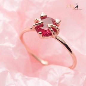 Ruby Red Cat Ring in Solid 925 Sterling Silver (Rose Gold Plated) - Adjustable Size
